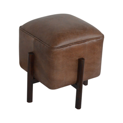 Brown Solid Leather Footstool