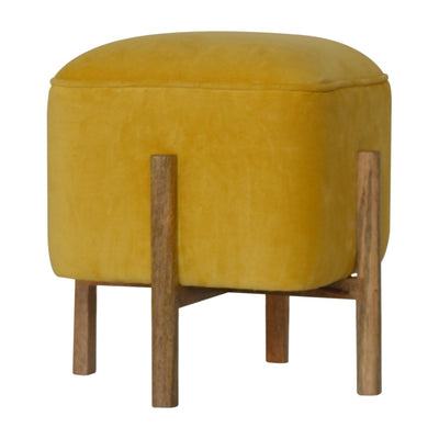 Mustard Velvet Solid Footstool