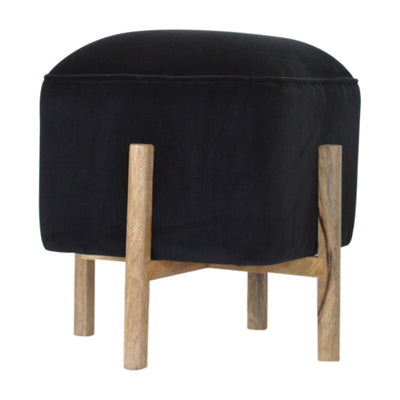 Black Velvet Solid Wood Footstool