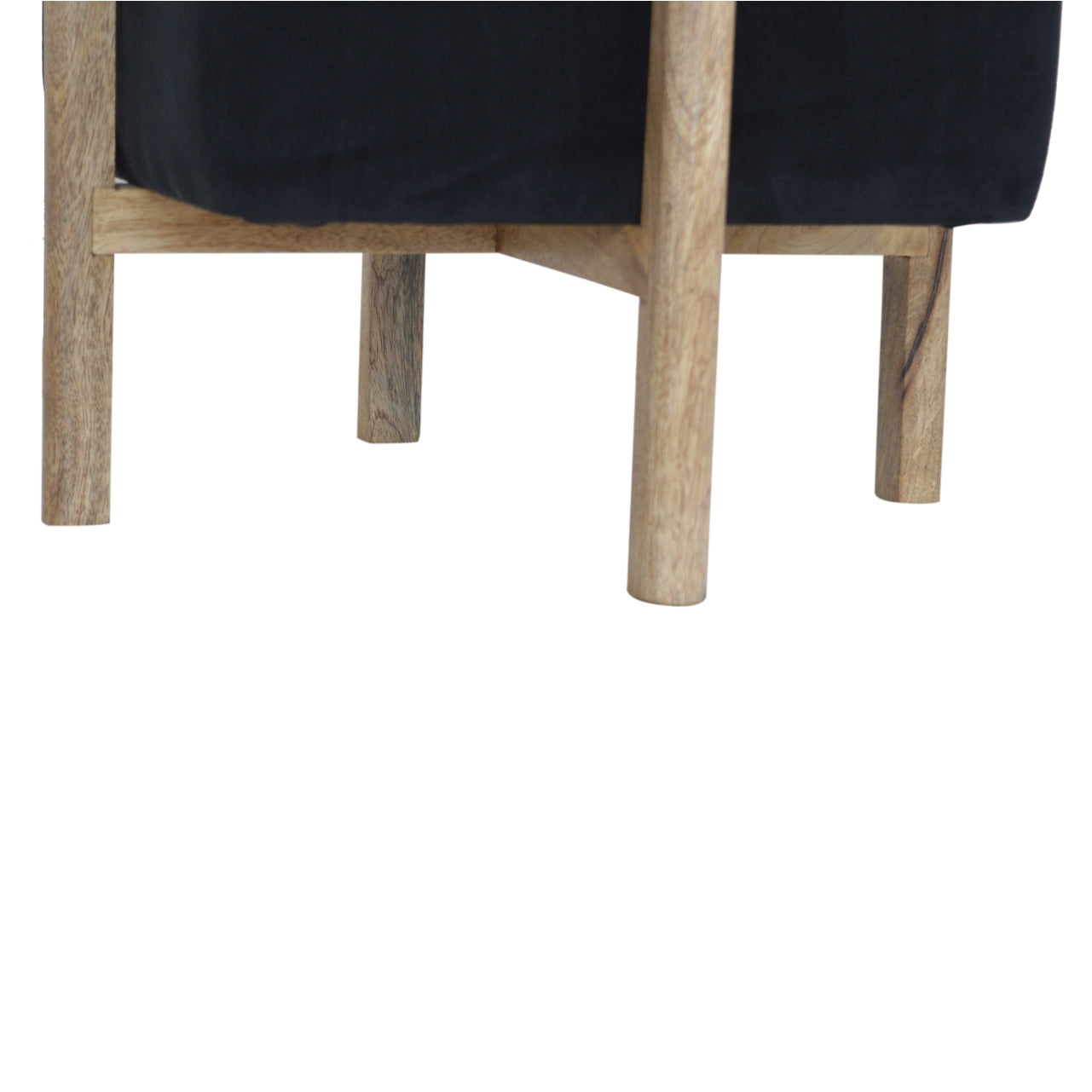 Black Velvet Solid Wood Footstool