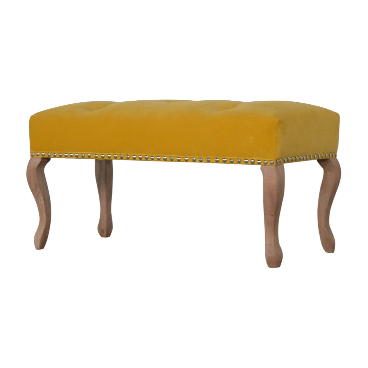 French Style Mustard Velvet Bench