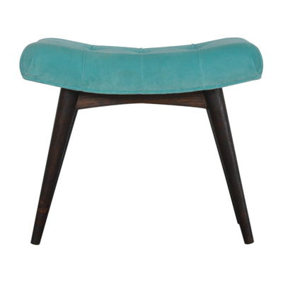 Aqua Cotton Velvet Curved Bench