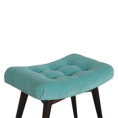 Aqua Cotton Velvet Curved Bench