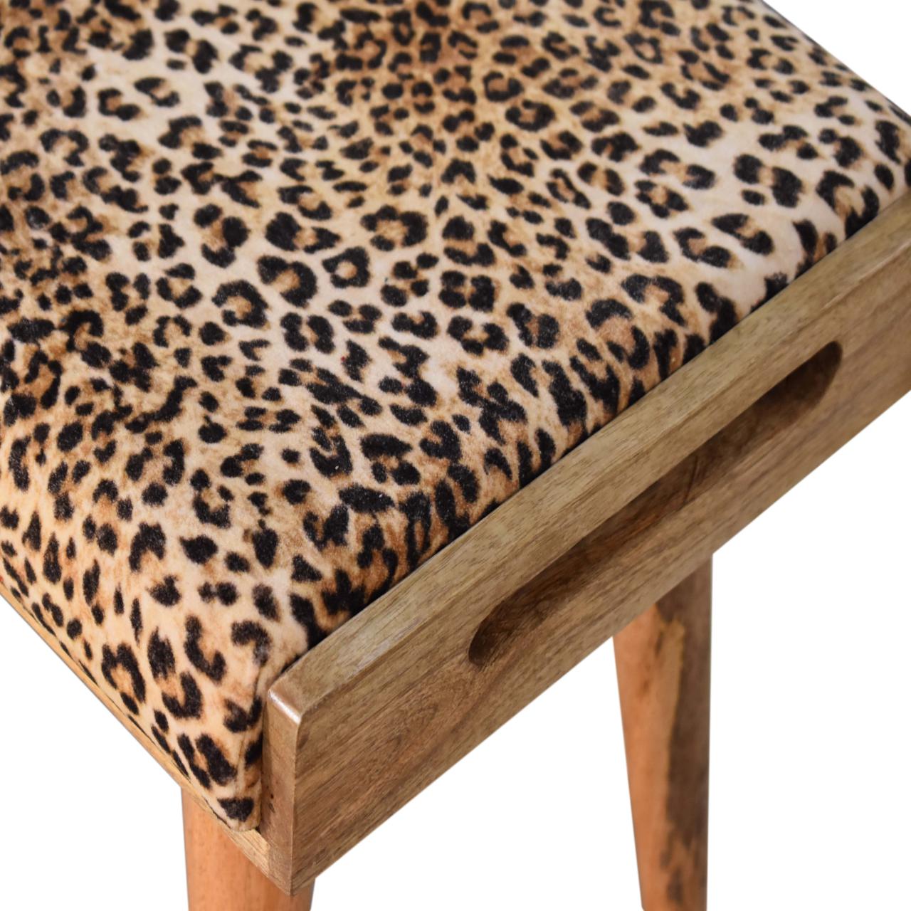 Leopard Velvet Tray Style Footstool