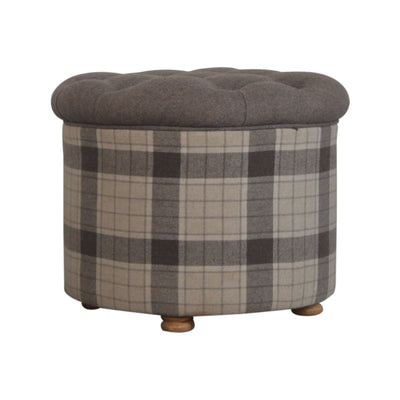 Deep Button Round Checked Footstool