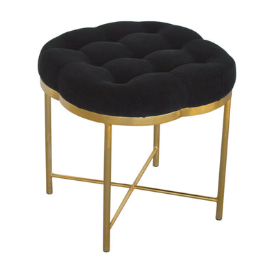 Clover Black Velvet Footstool