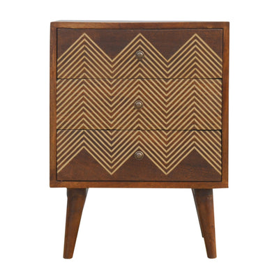 3 Drawer Brass Chevron Bedside