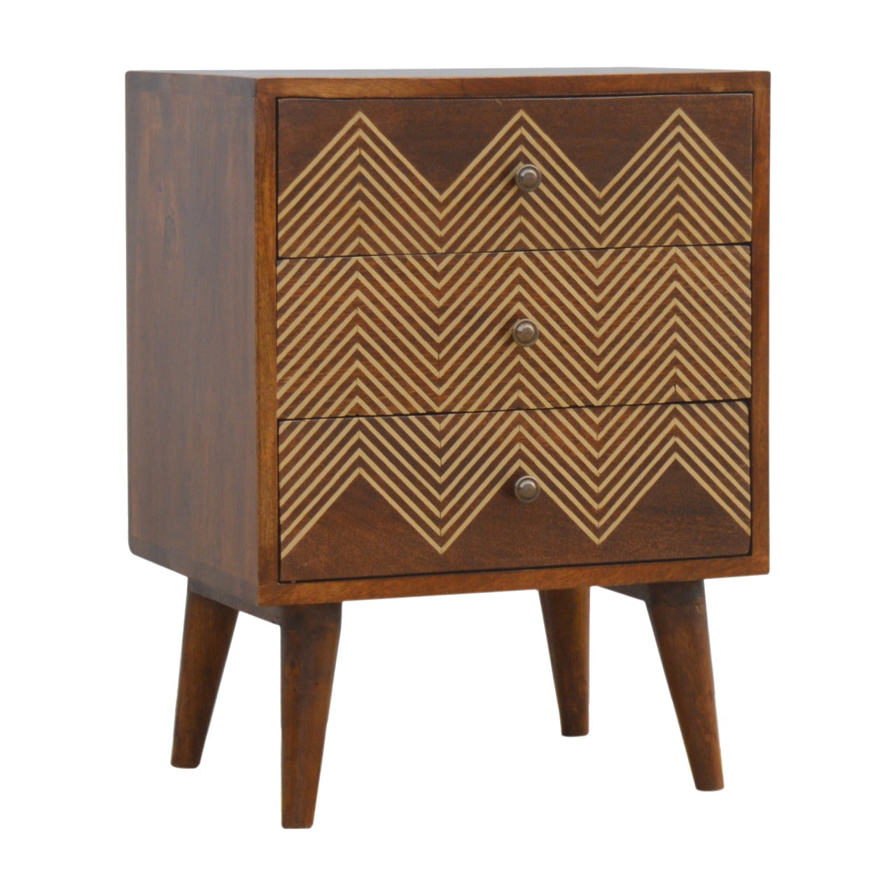 3 Drawer Brass Chevron Bedside