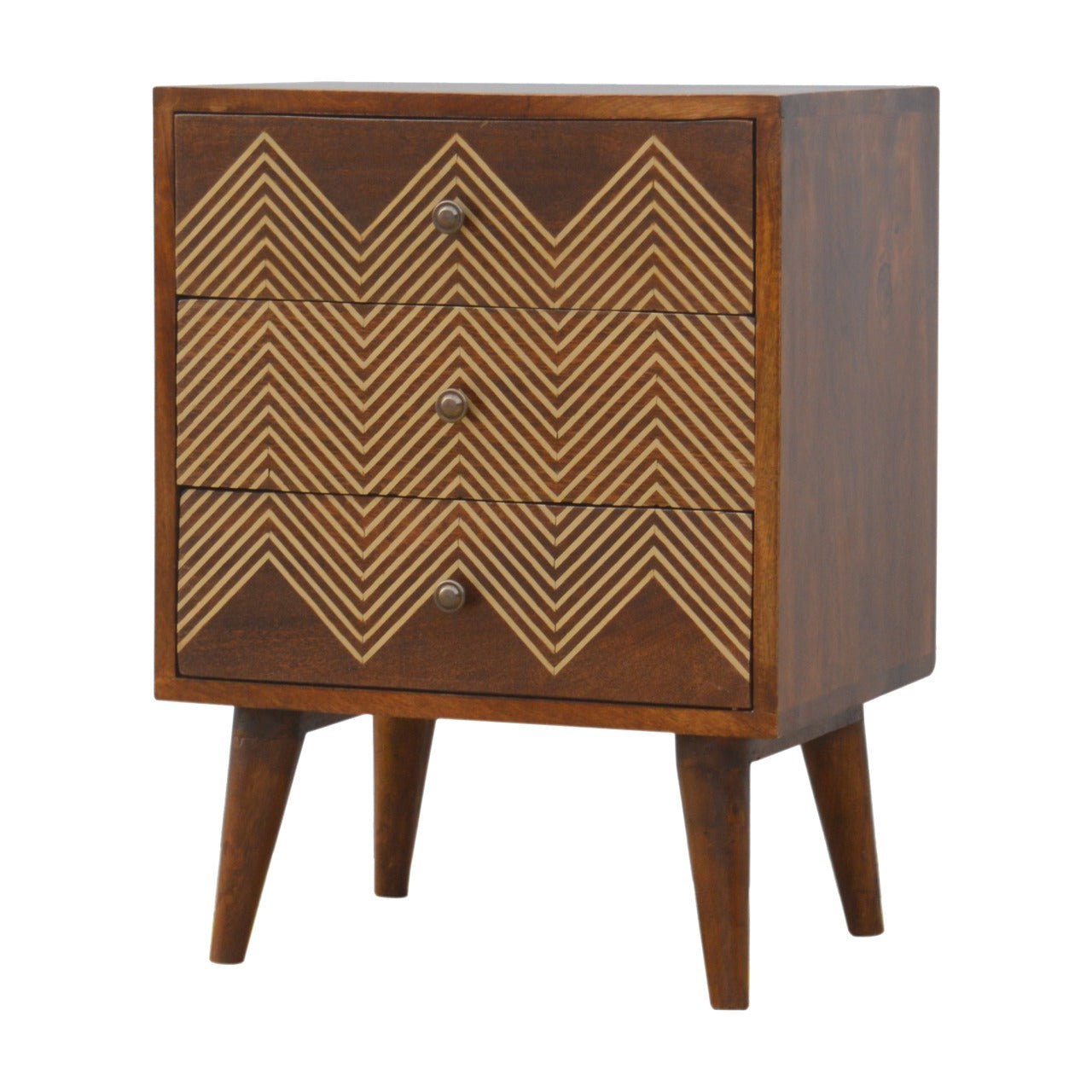 3 Drawer Brass Chevron Bedside