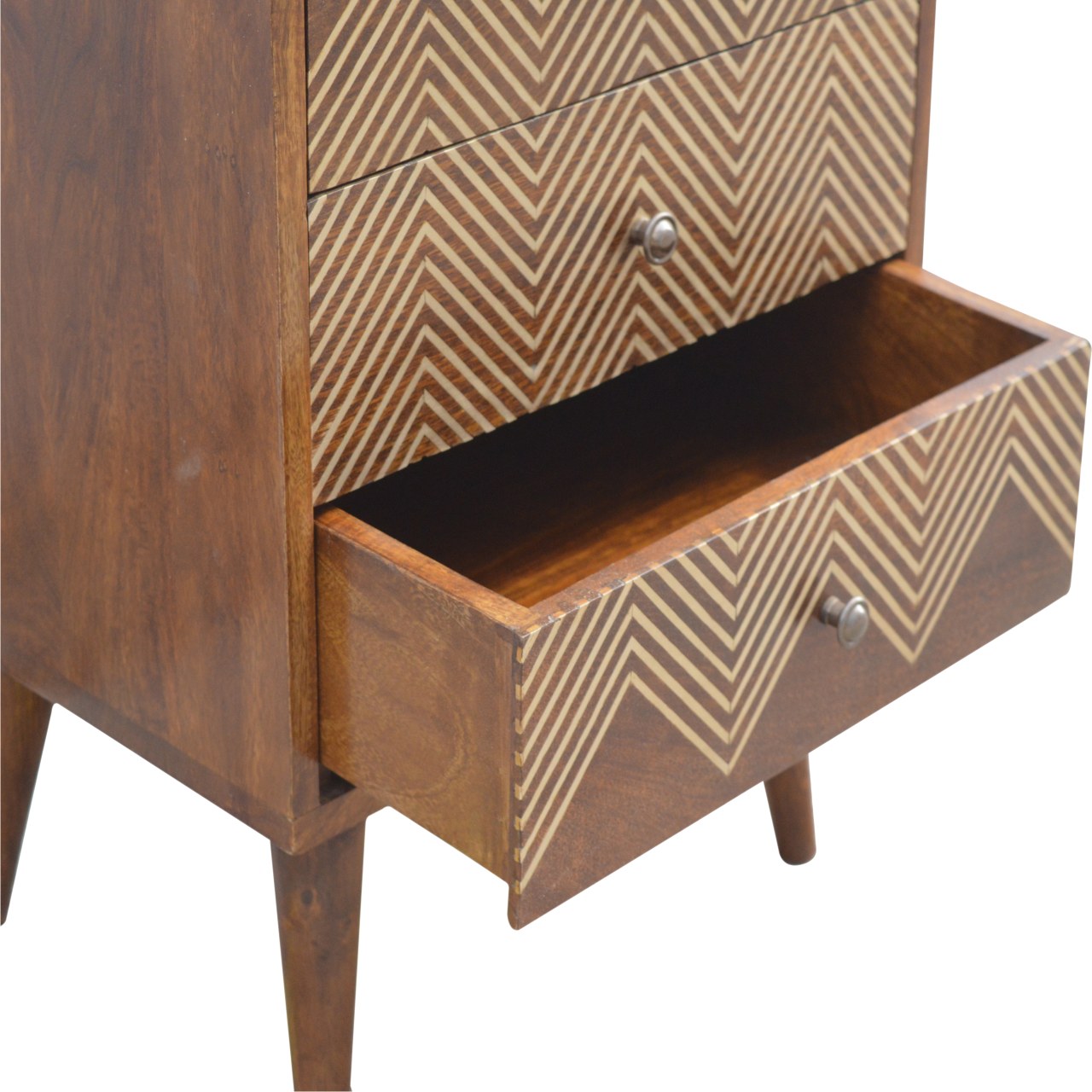 3 Drawer Brass Chevron Bedside