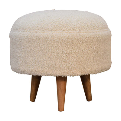 Cream Boucle Rounded Footstool