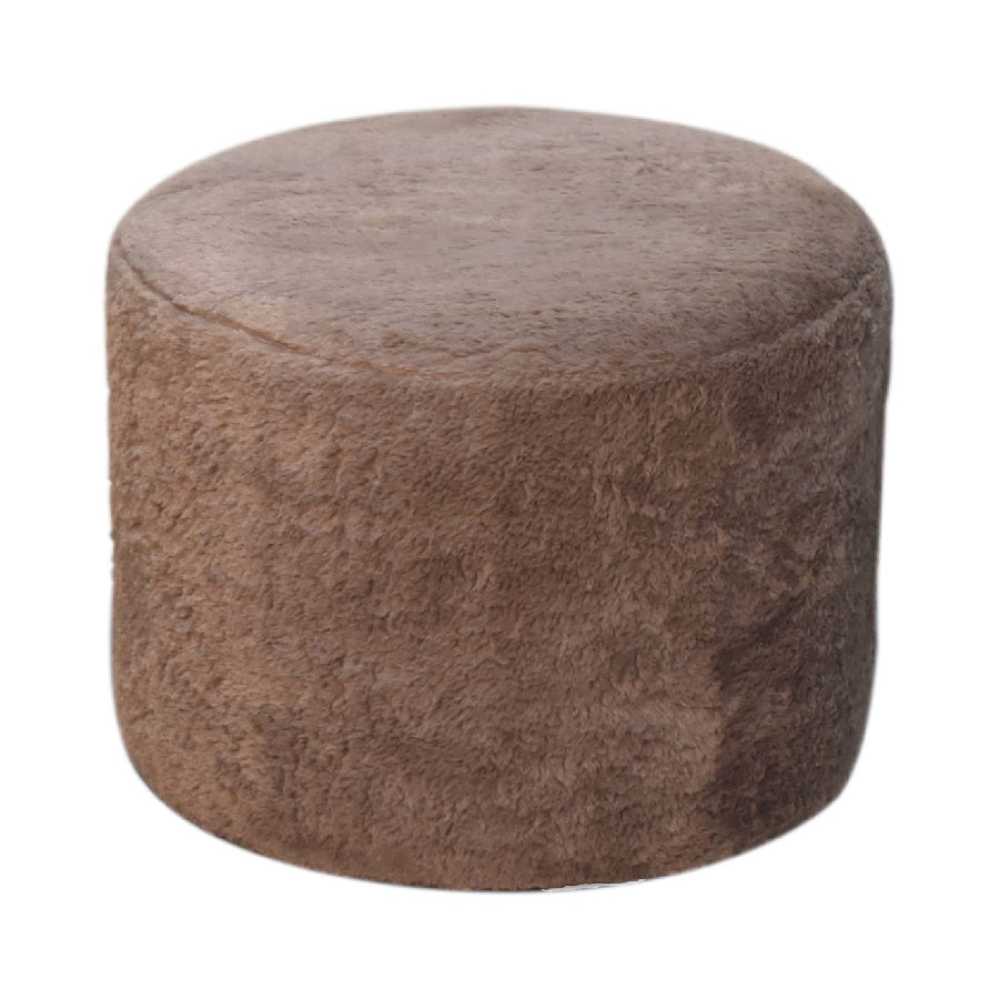 Mocha Faux Fur Round Footstool