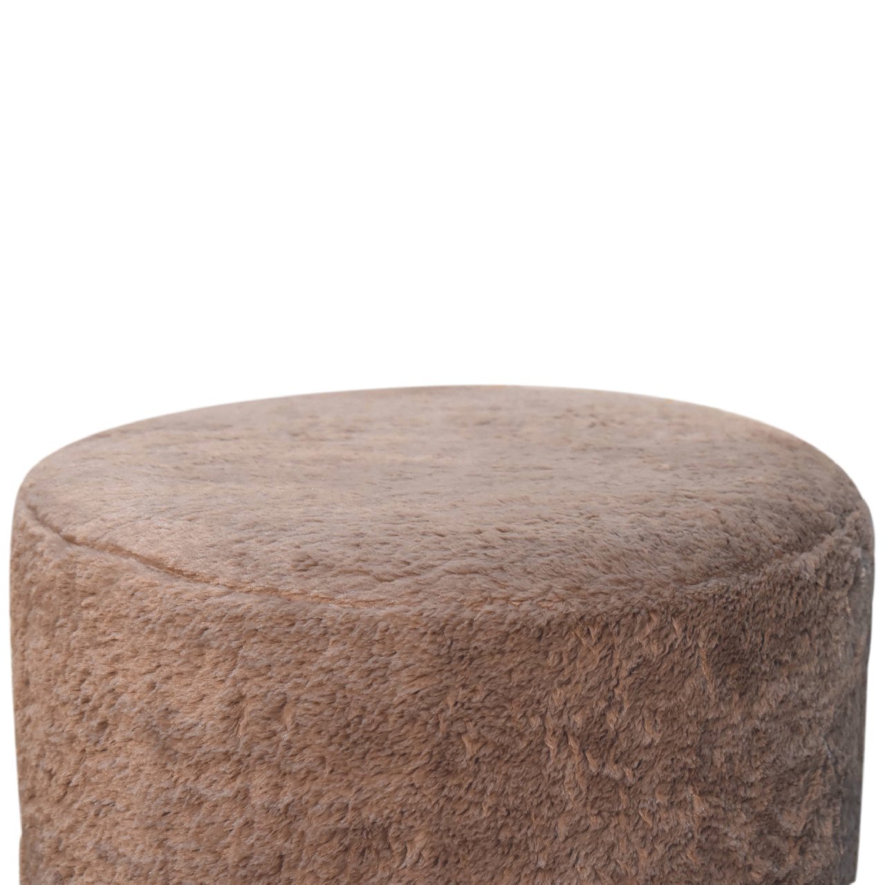 Mocha Faux Fur Round Footstool