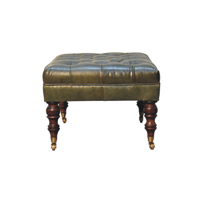 Buffalo Green Leather Ottoman with Castor Legs