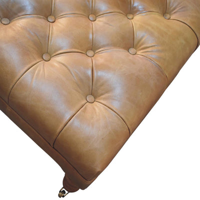 Buffalo Tan Leather Ottoman with Castor Legs