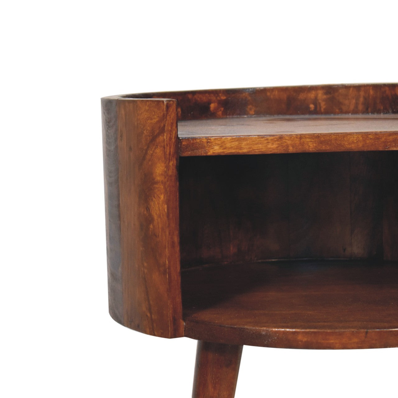 Chestnut Round Open Slot Bedside