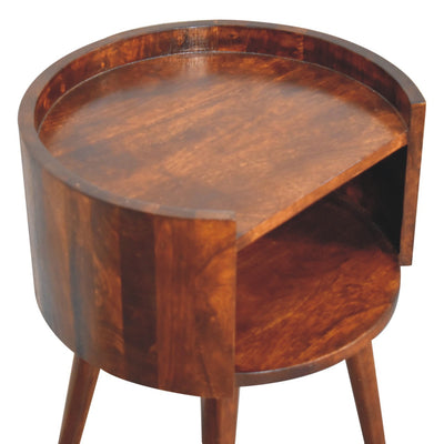 Chestnut Round Open Slot Bedside