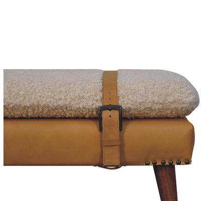 Boucle x Tan Leather Bench