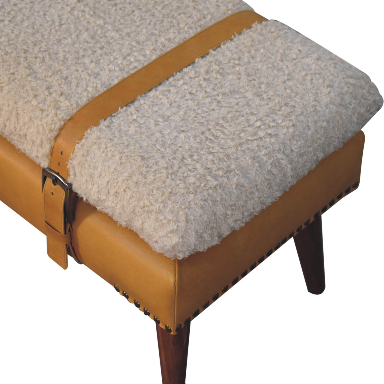 Boucle x Tan Leather Bench