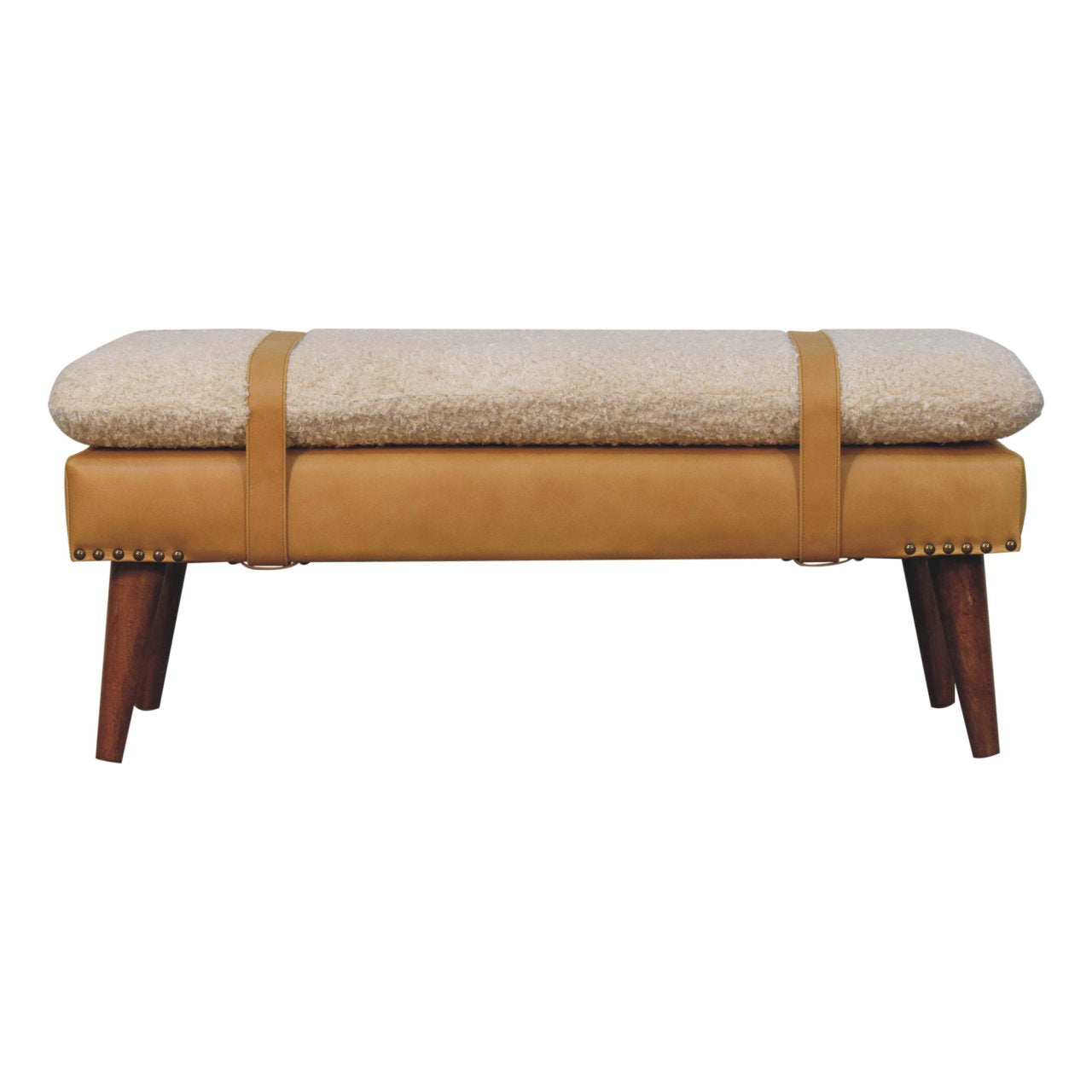 Boucle x Tan Leather Bench