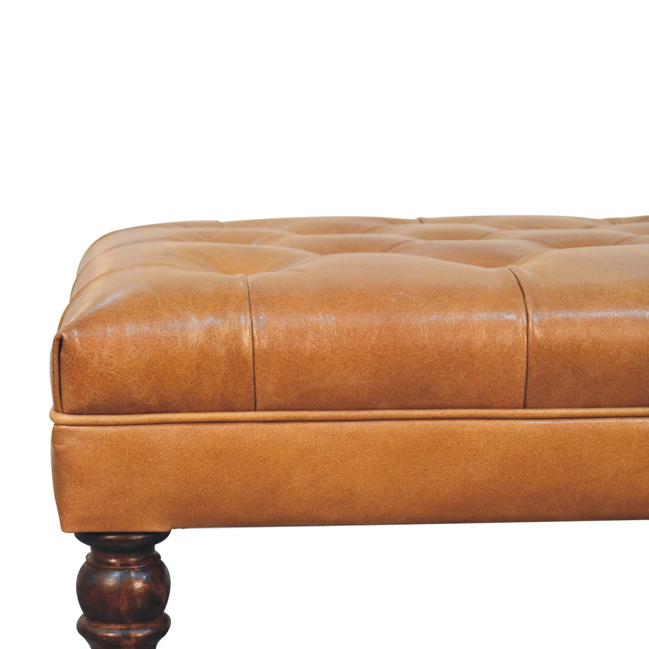 California Walnut Buffalo Green Leather Ottoman with Castor Legs