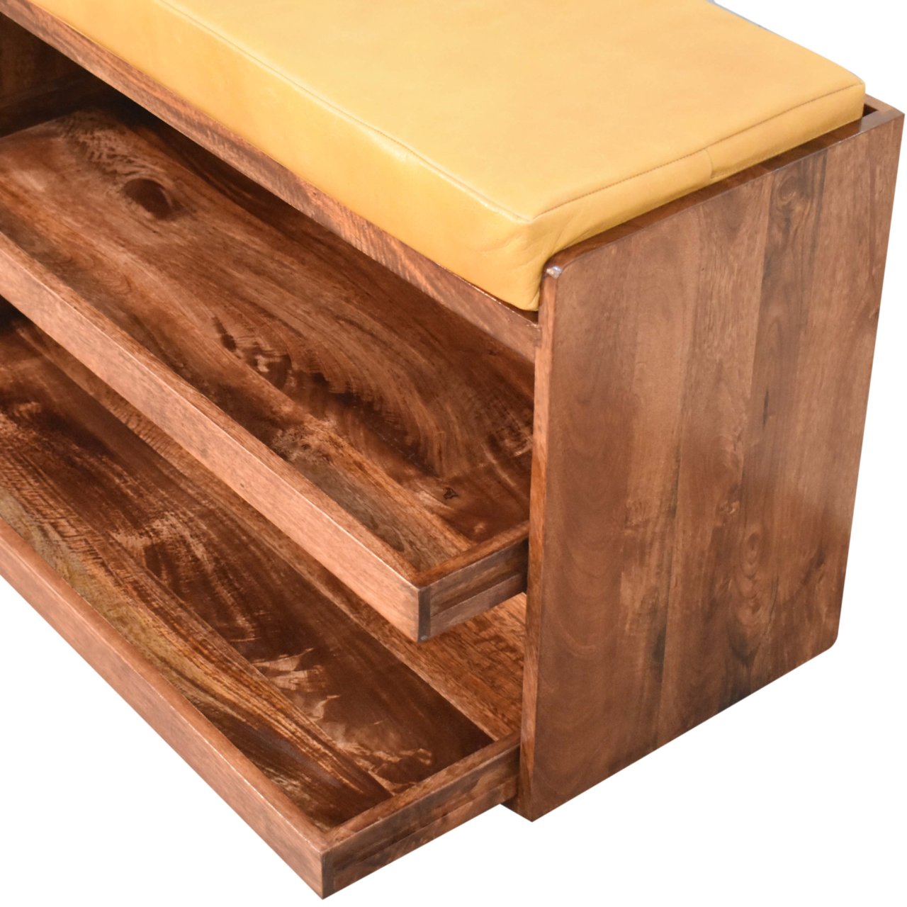 Buffalo Hide Pull out Honey Caramel Shoe Storage Bench