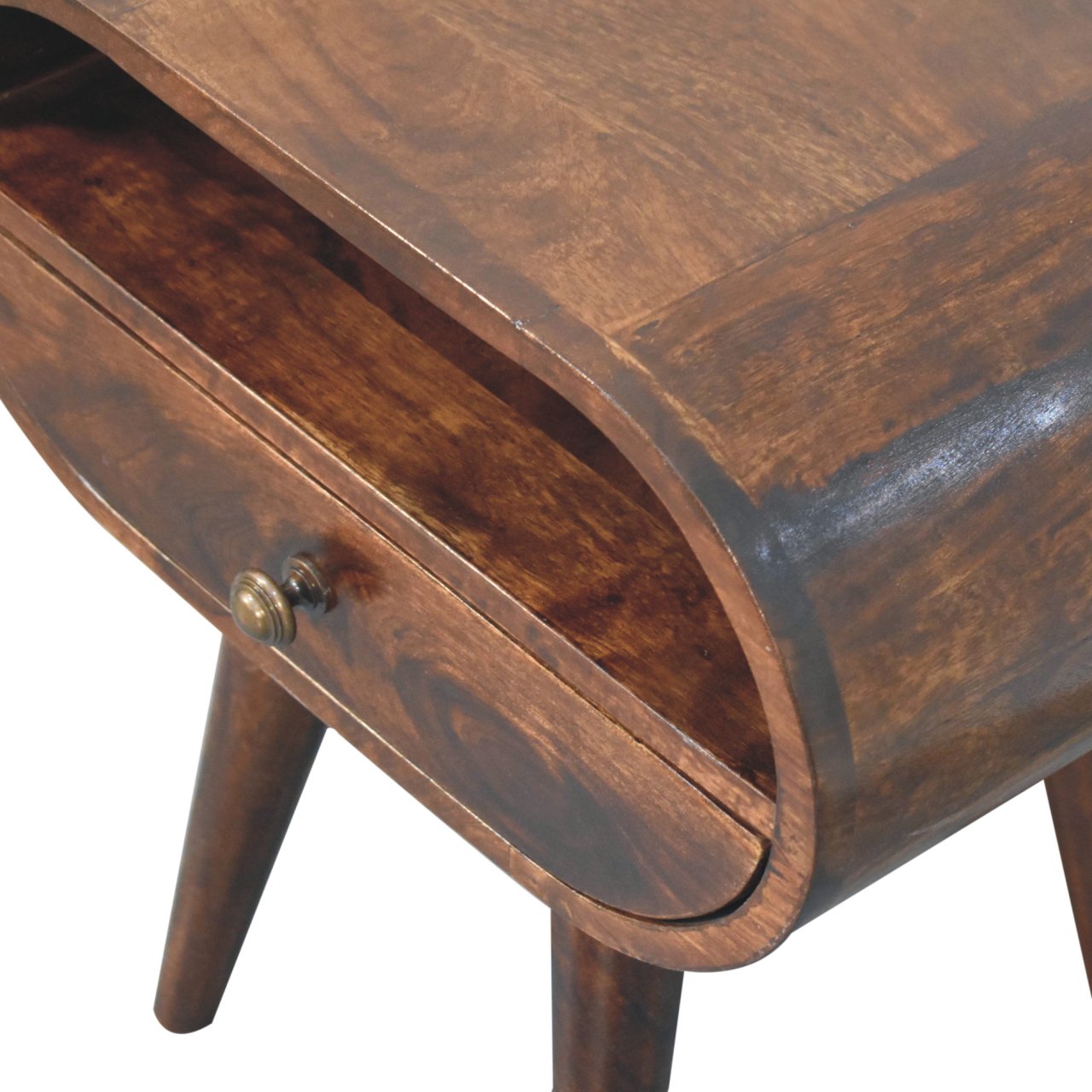 California Walnut Circular Bedside with Open Slot