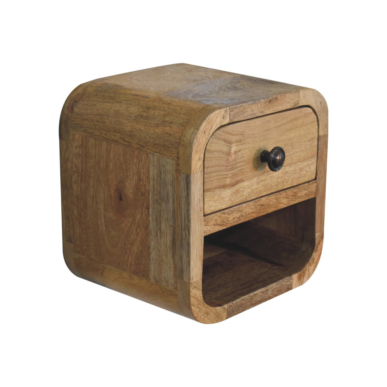 Extra Mini Curved Oak-ish Bedside with Open Slot