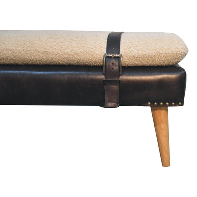 Bouclé Buffalo Hide Black Leather Bench