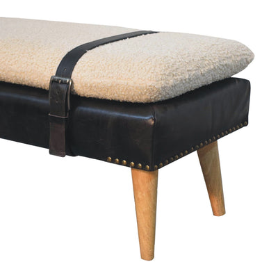 Bouclé Buffalo Hide Black Leather Bench