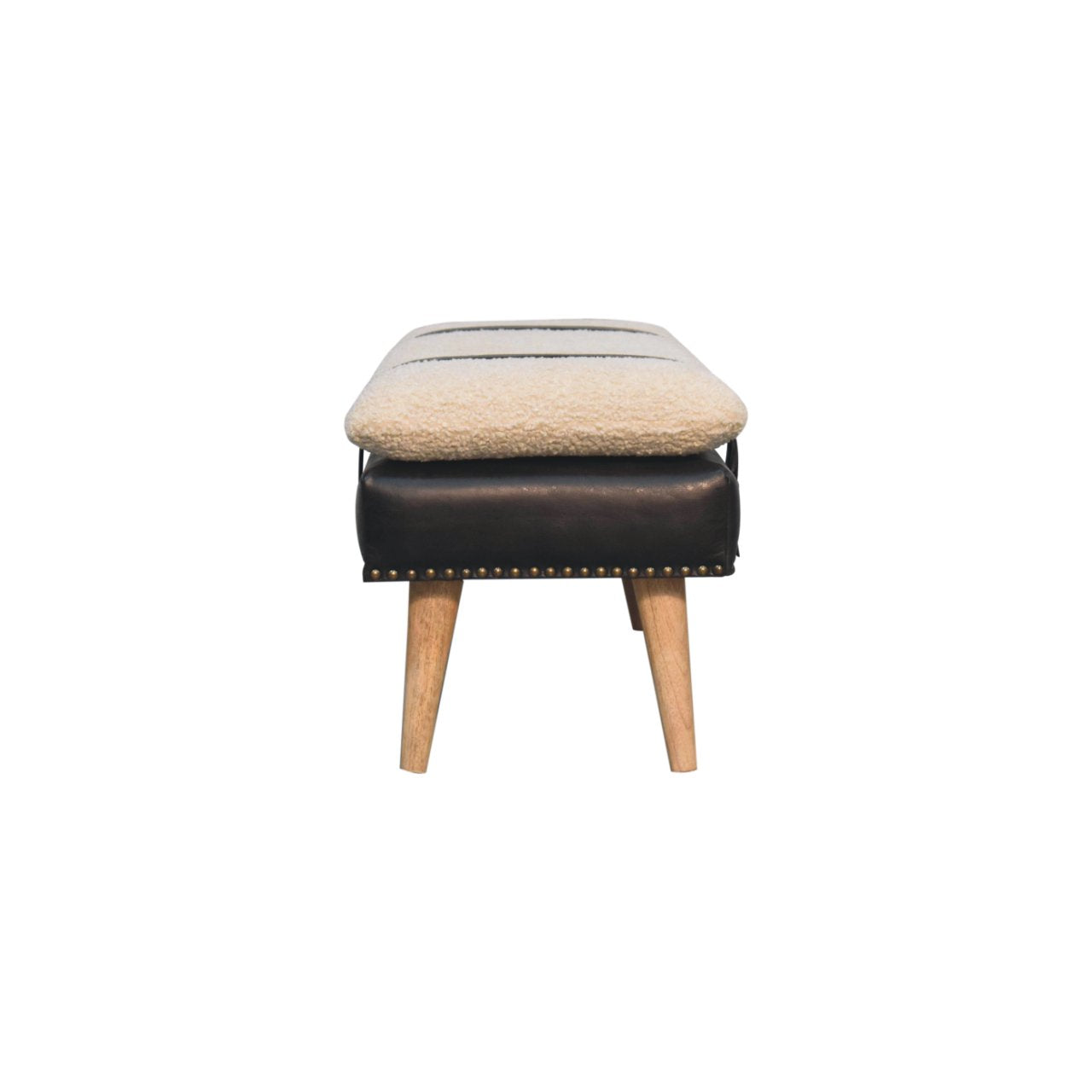 Bouclé Buffalo Hide Black Leather Bench