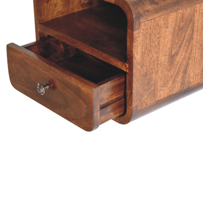 Extra Mini Wall Mounted Curved Chestnut Bedside with Open Slot