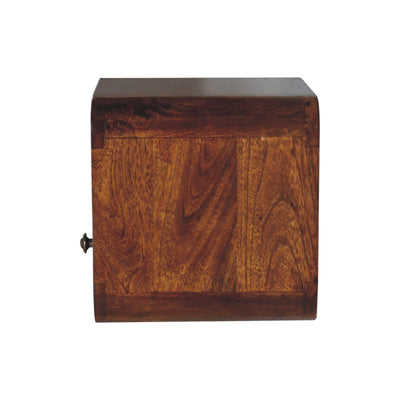 Extra Mini Wall Mounted Curved Chestnut Bedside with Open Slot