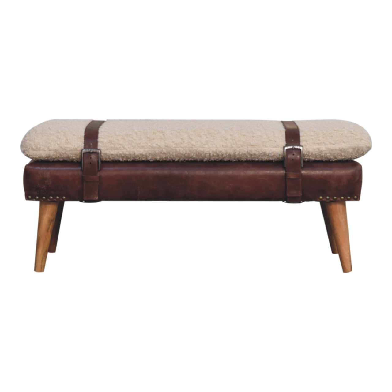 Boucle x Brown Leather Bench