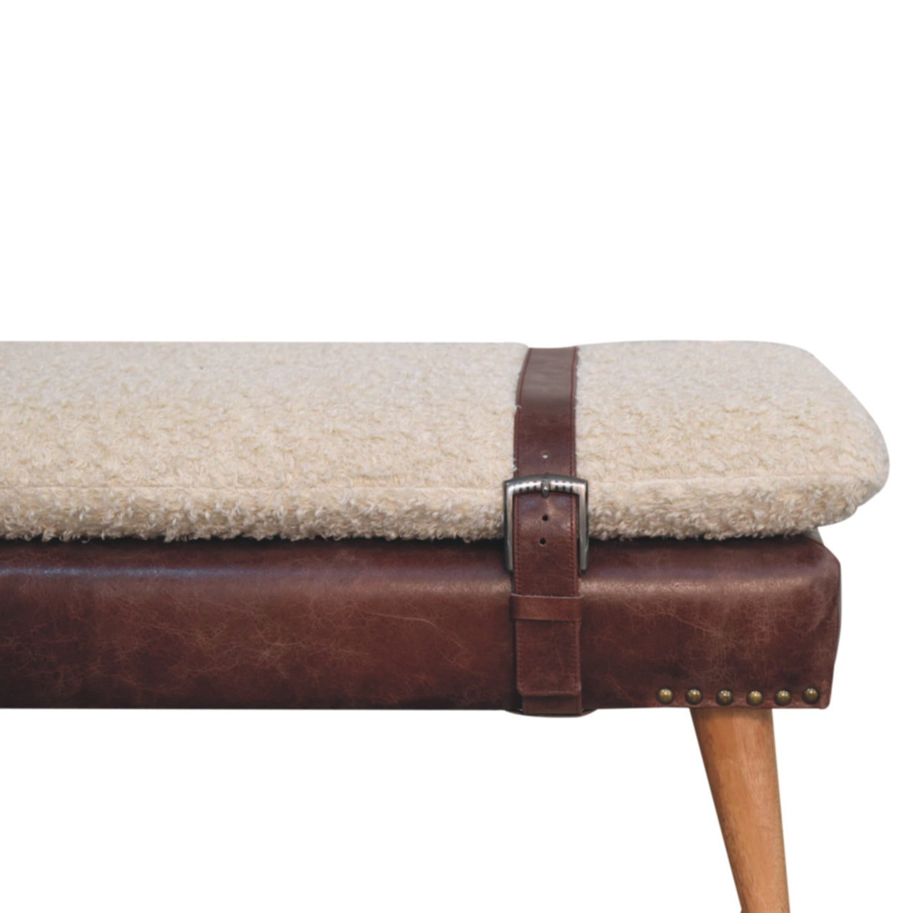 Boucle x Brown Leather Bench