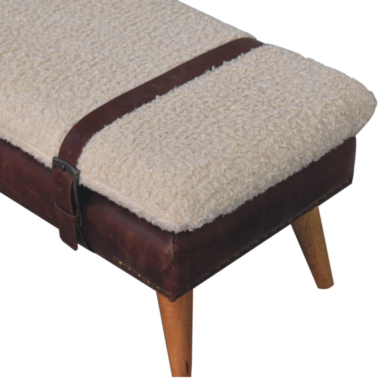 Boucle x Brown Leather Bench