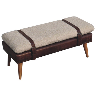 Boucle x Brown Leather Bench