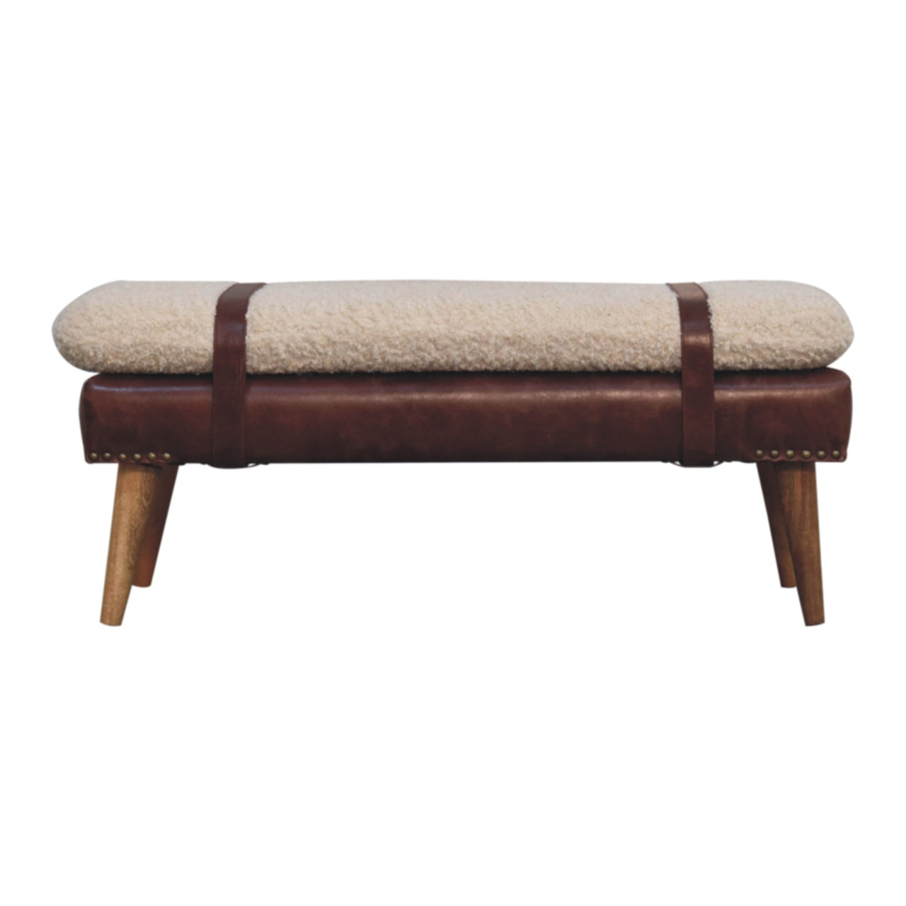 Boucle x Brown Leather Bench