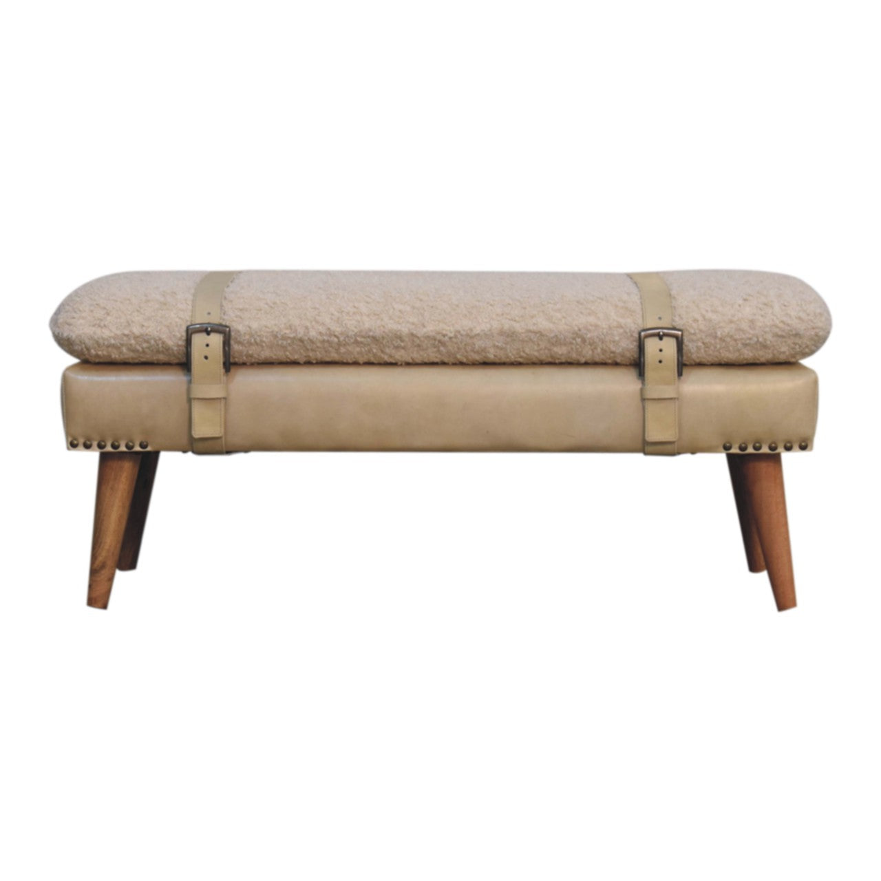 Boucle x Beige Leather Bench