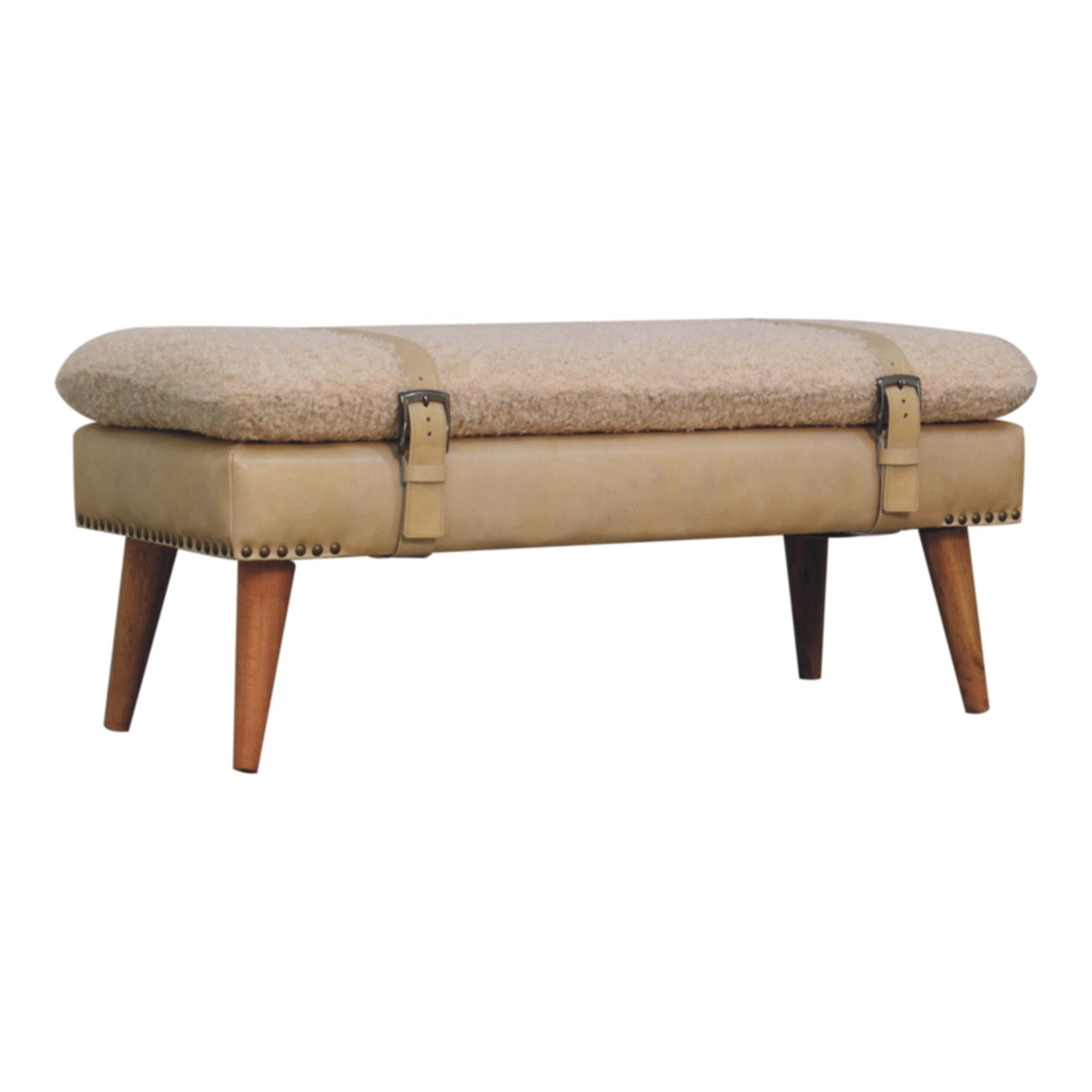 Boucle x Beige Leather Bench