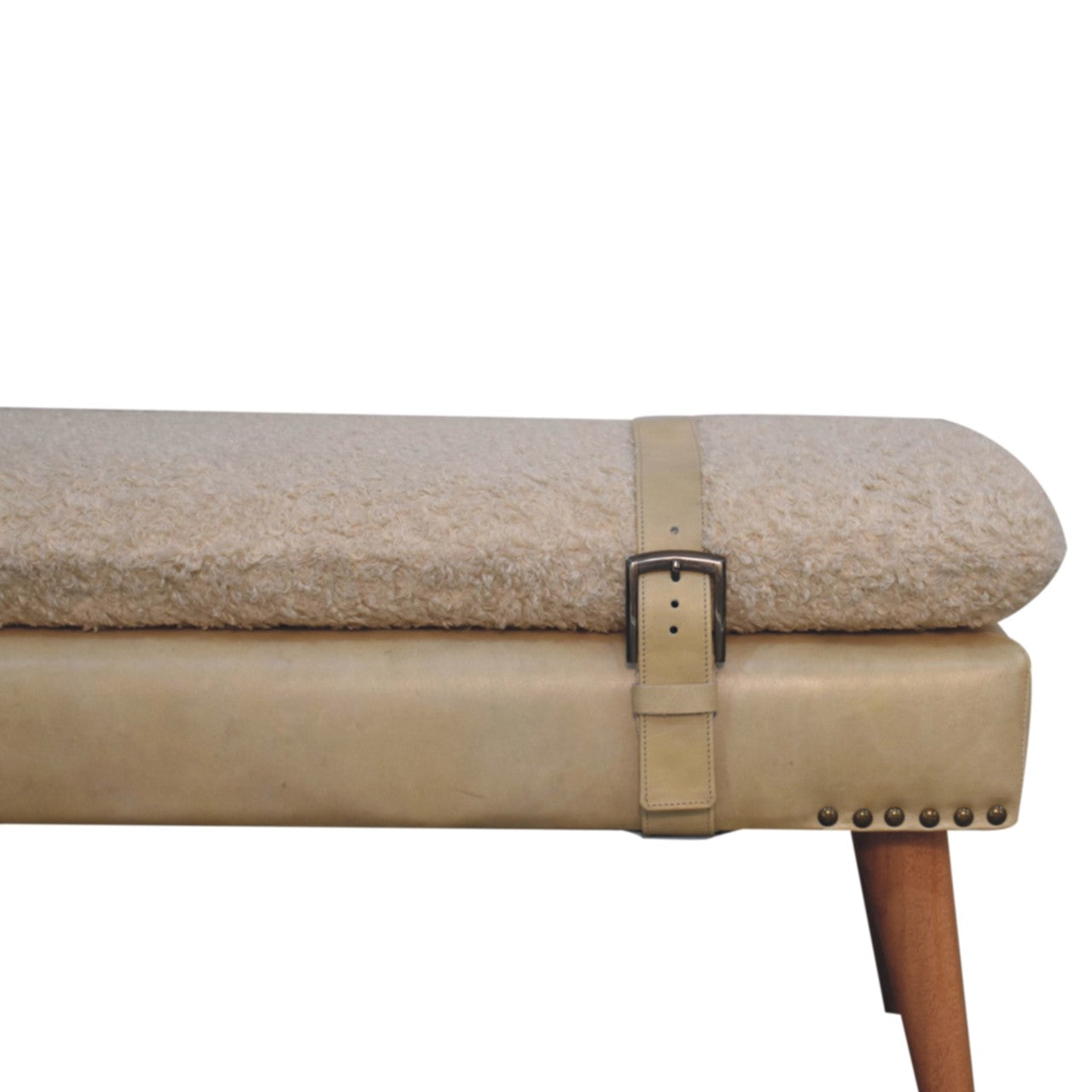 Boucle x Beige Leather Bench