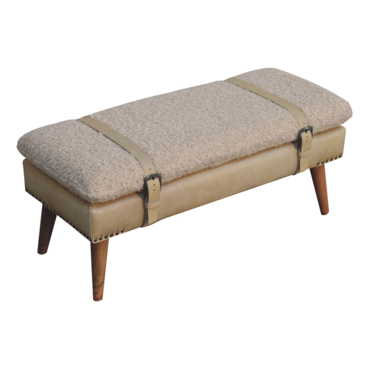 Boucle x Beige Leather Bench