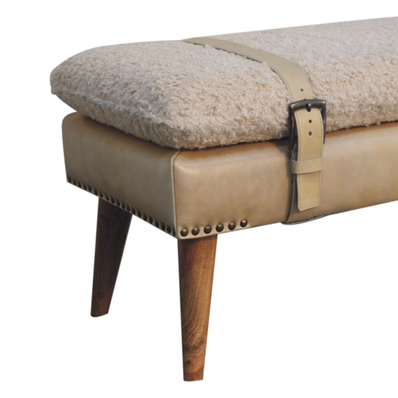 Boucle x Beige Leather Bench