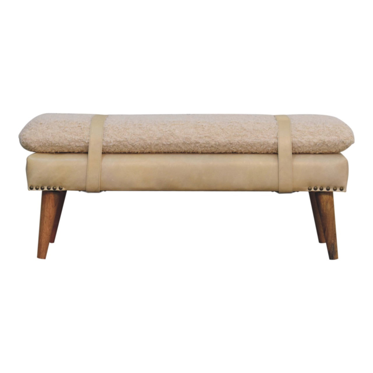 Boucle x Beige Leather Bench