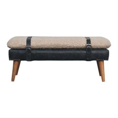 Boucle x Black Leather Bench