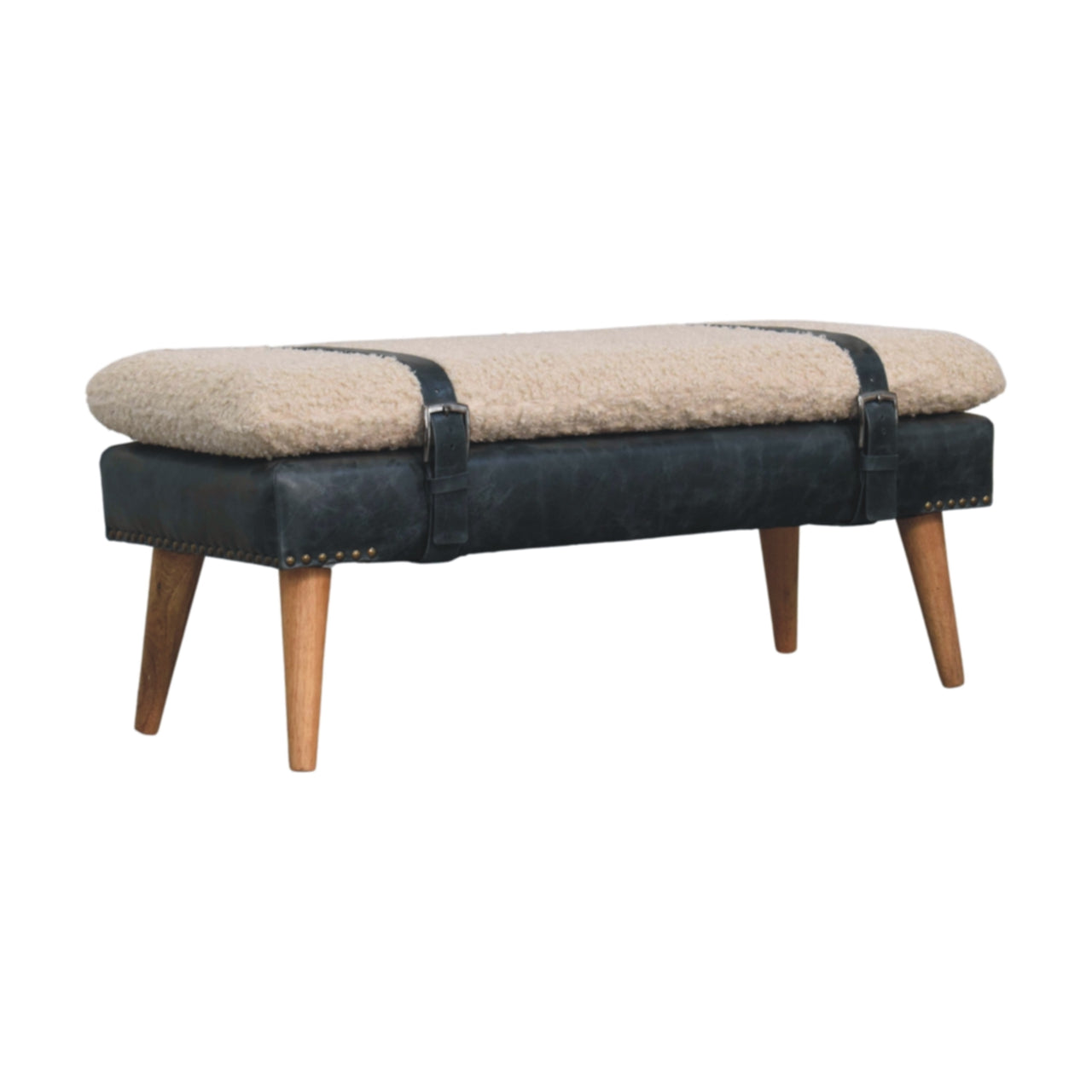 Boucle x Black Leather Bench