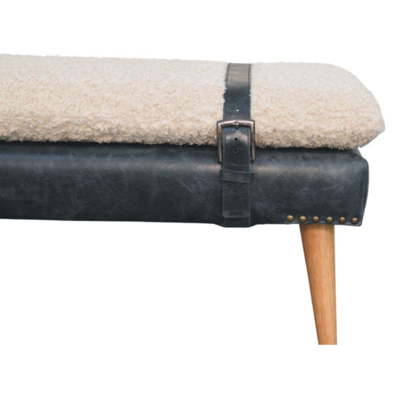 Boucle x Black Leather Bench