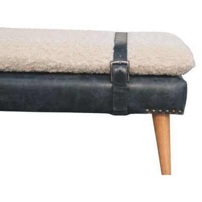 Boucle x Black Leather Bench