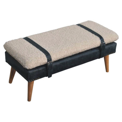 Boucle x Black Leather Bench