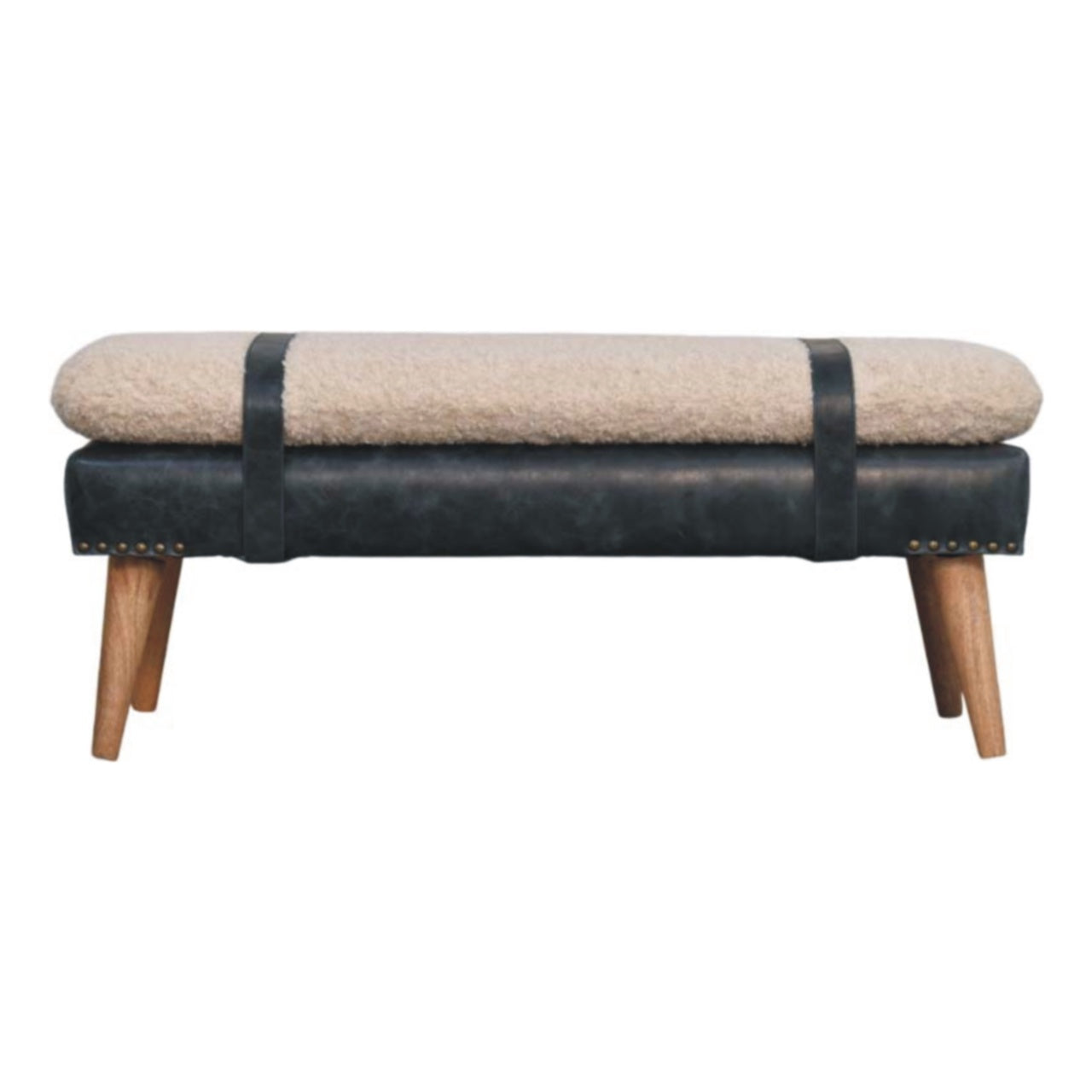 Boucle x Black Leather Bench